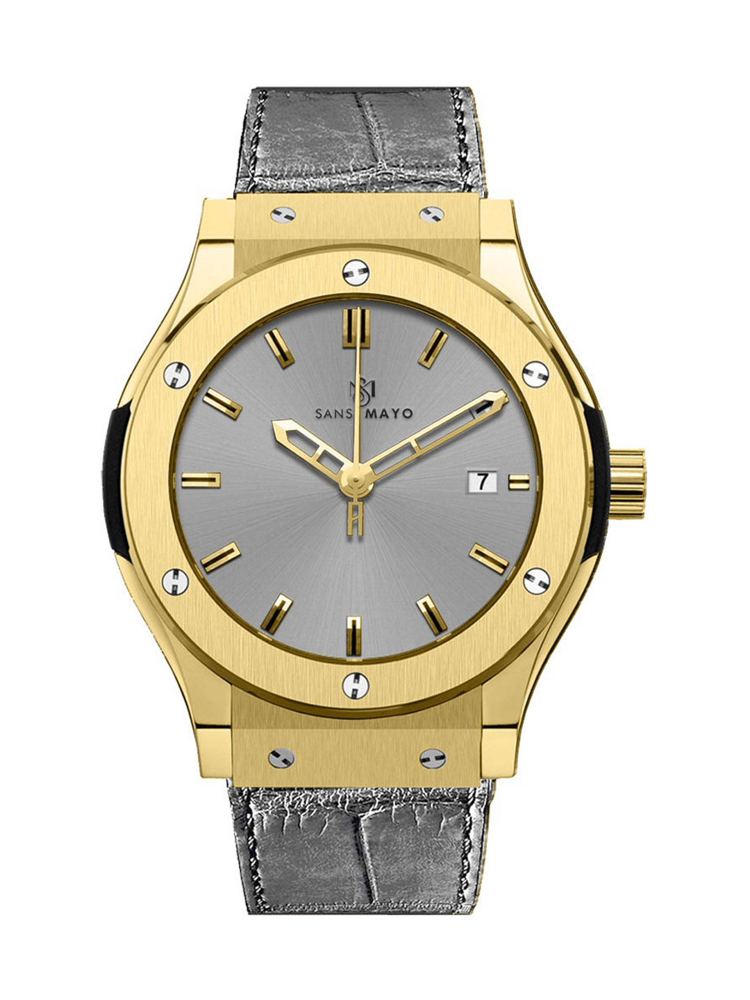 SANSIMAYO Men Dial & Leather Bracelet Style Straps Analogue Watch SM-M-143-GR-G-GR