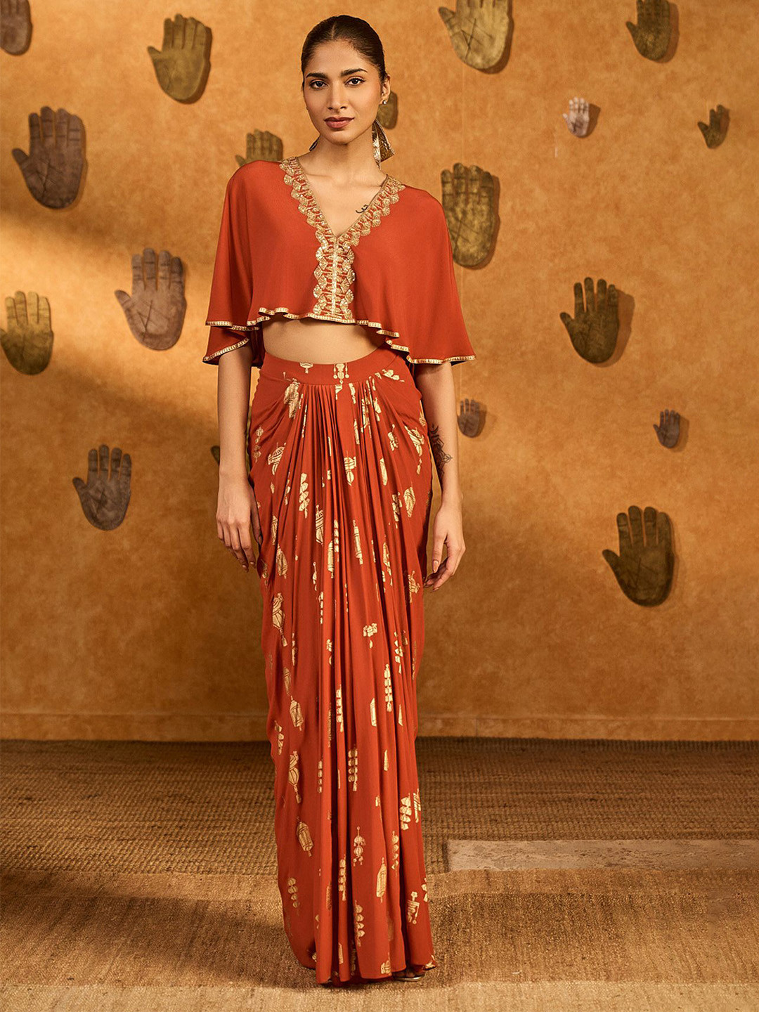 Masaba Embroidered Shrug With Bustier & Skirt Co-Ords Set