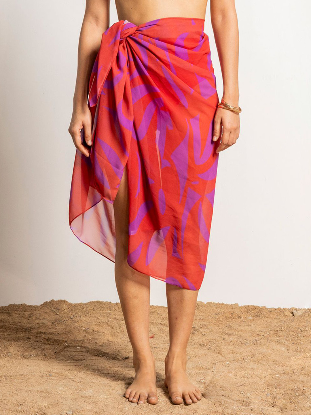 Aoba  Sea Whip Abstract Printed Georgette Sarong Swimwear Cover-Up Bottom