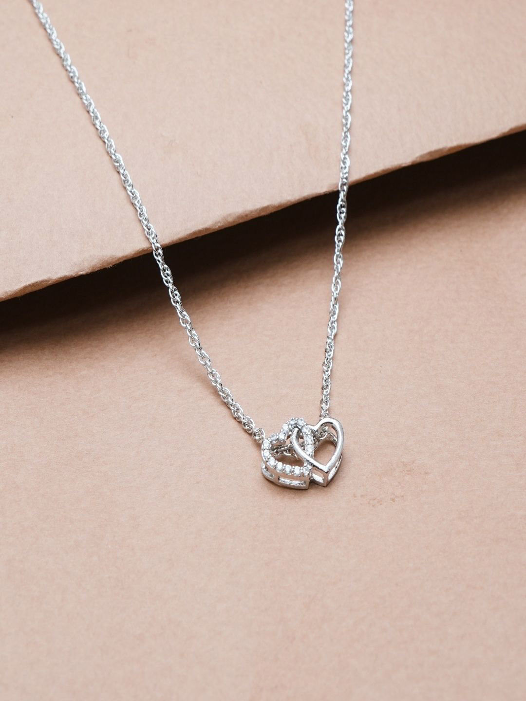 TASSYA Women Silver Eternal Hearts Pendant Chain