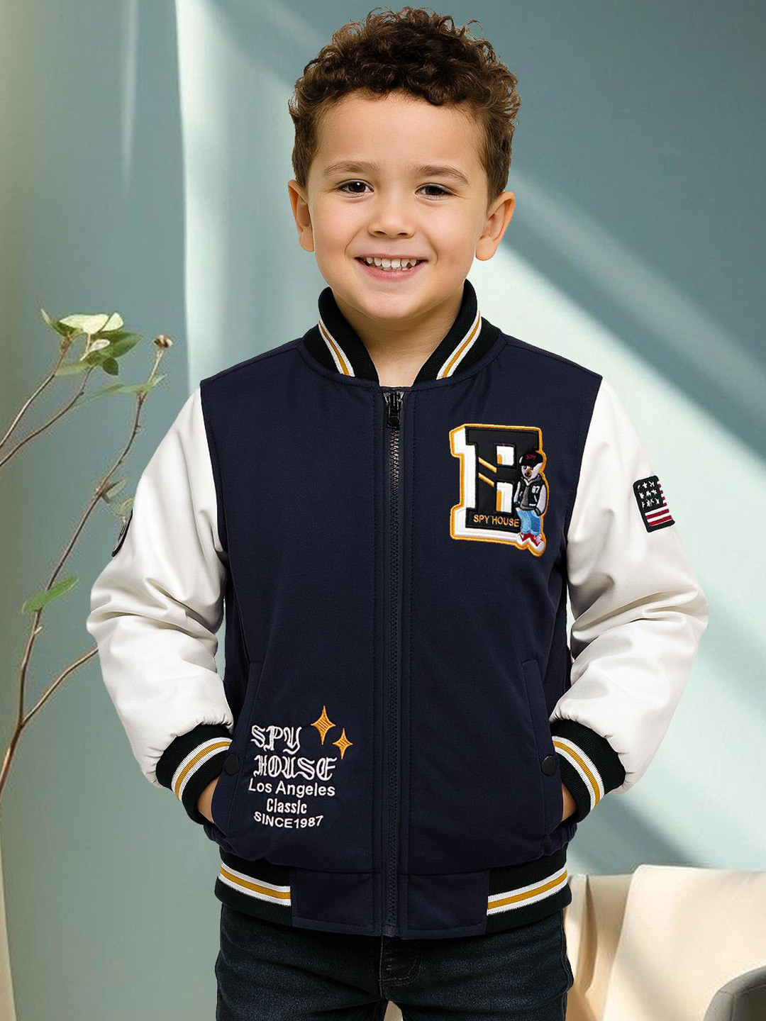 LURE JUNIOR Boys Colourblocked Stand Collar Puffer Jacket With Patchwork