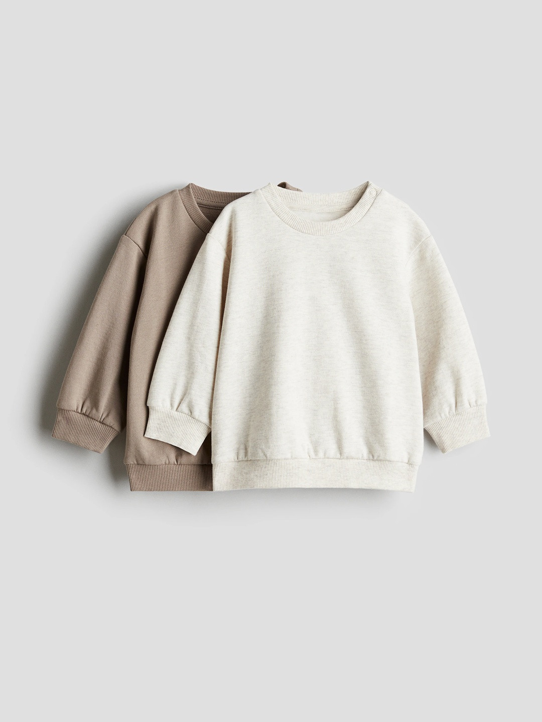 H&M Girls White & Beige 2-Pack Cotton Sweatshirts