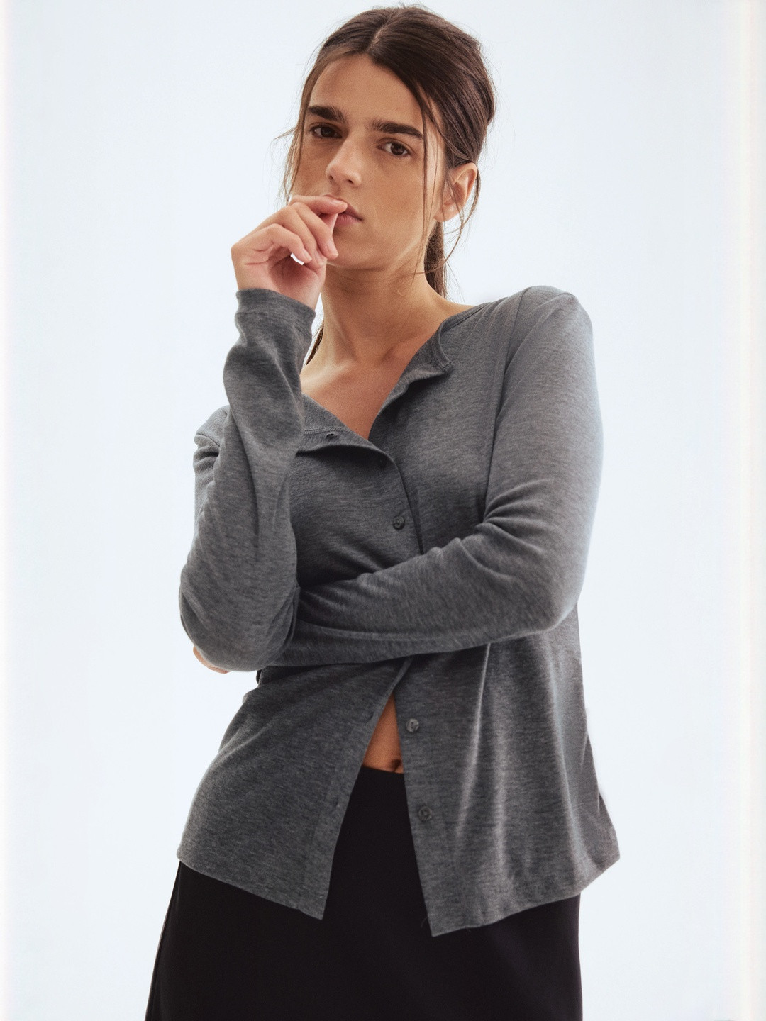 H&M Fine-Knit Button-Front Top