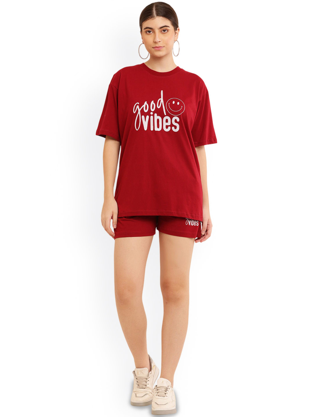 PRIYA POINT Graphic Printed Round Neck T-Shirt With Shorts Co-Ords