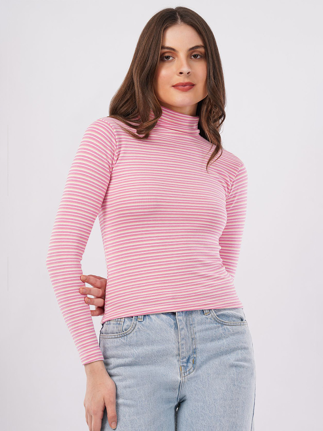 ANBICH DESIGNS Women Striped Turtle Neck  Full Sleeve Top