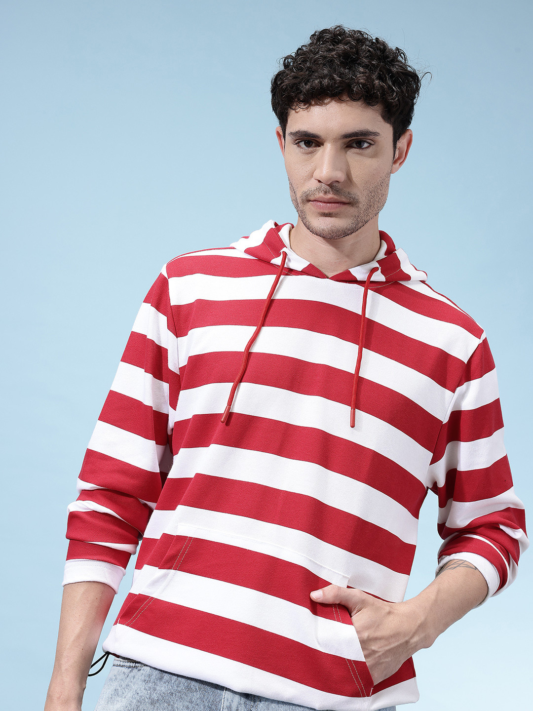 glitchez Striped Terry Relaxed Toggle Hem Hooded Sweatshirt