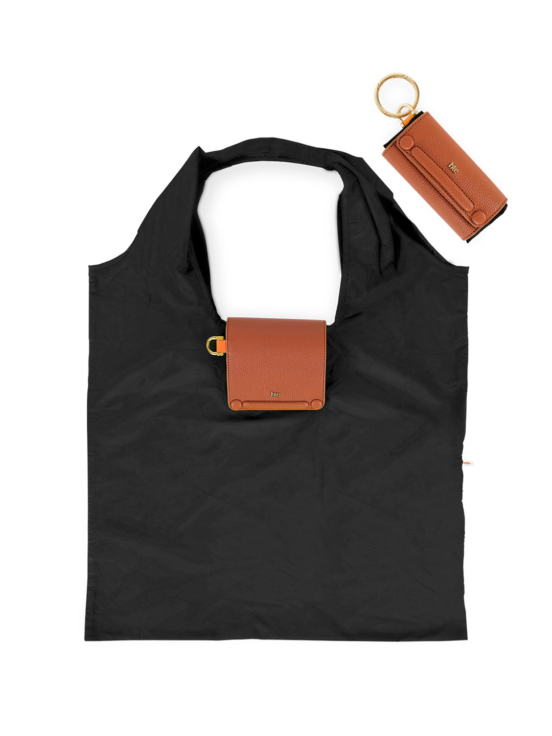 HIE Lepayt Foldable Tote Bag with Detachable Golden Metal Keychain Loop & Leather Cover