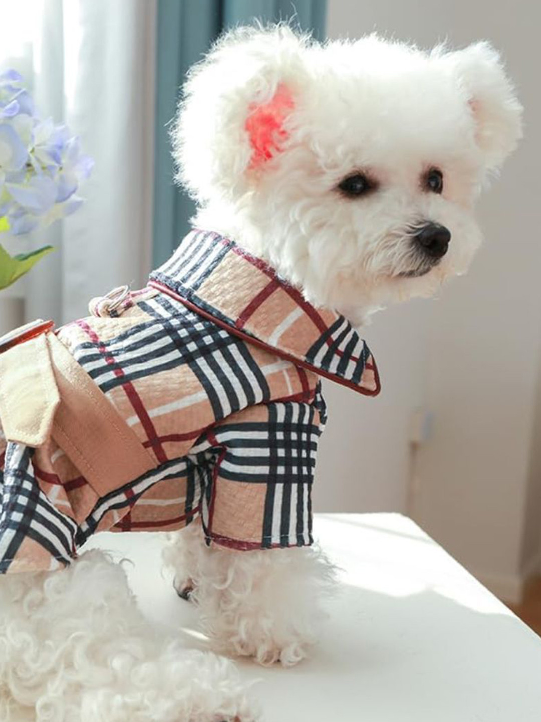 Lulala Dogs & Cats Checked Winter Trench Coat with Plaid Belt