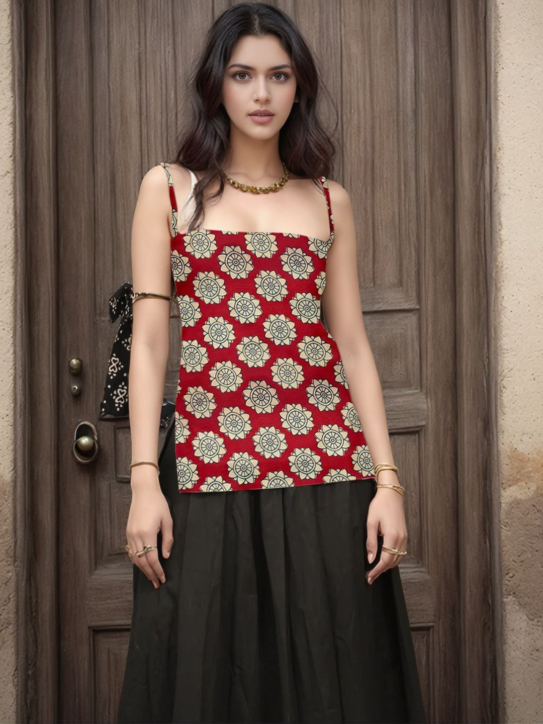 CORSICA Women Red Floral Print Sleeveless Top