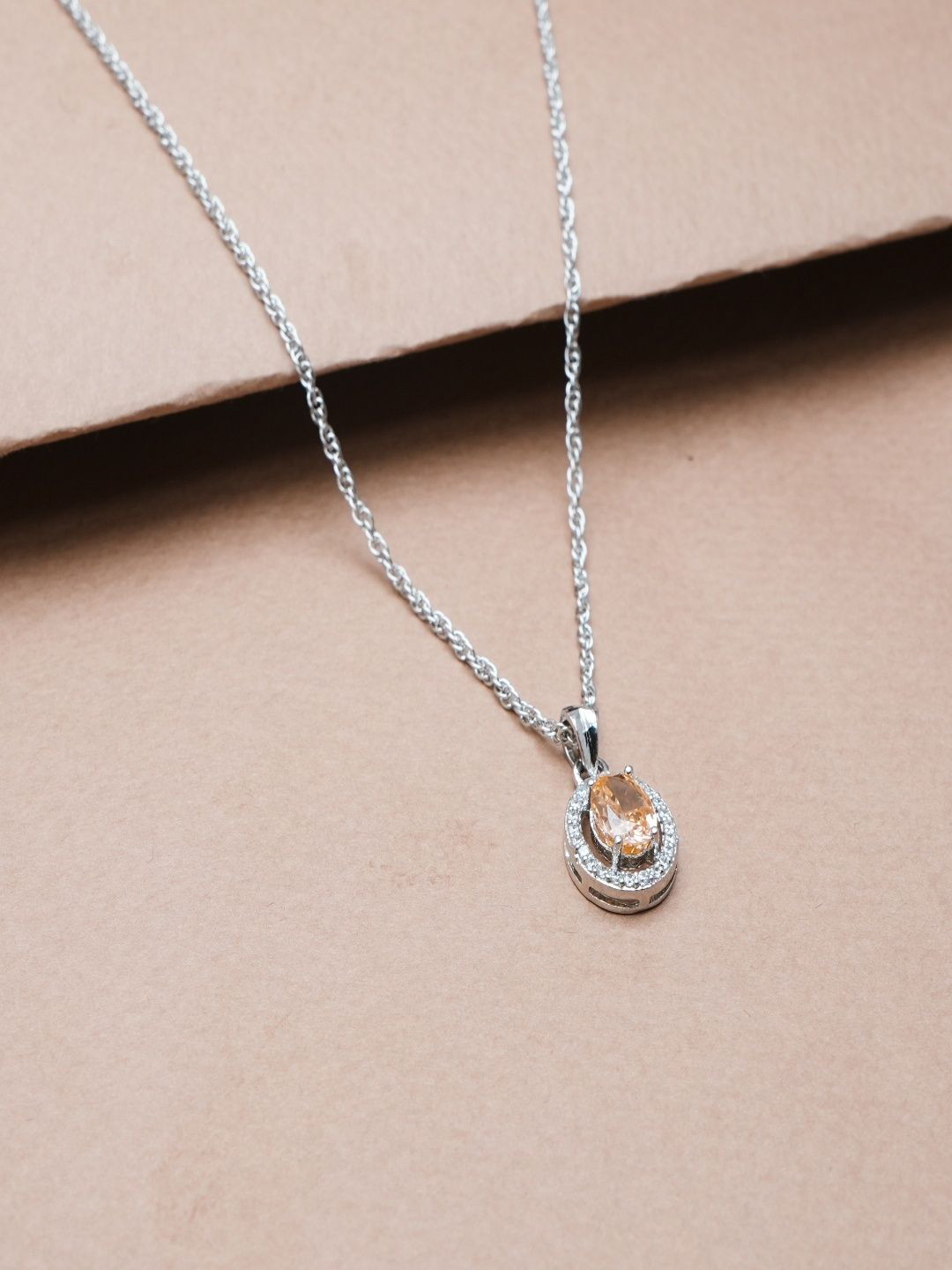 TASSYA Silver Plated Peach Glow Chain Pendant