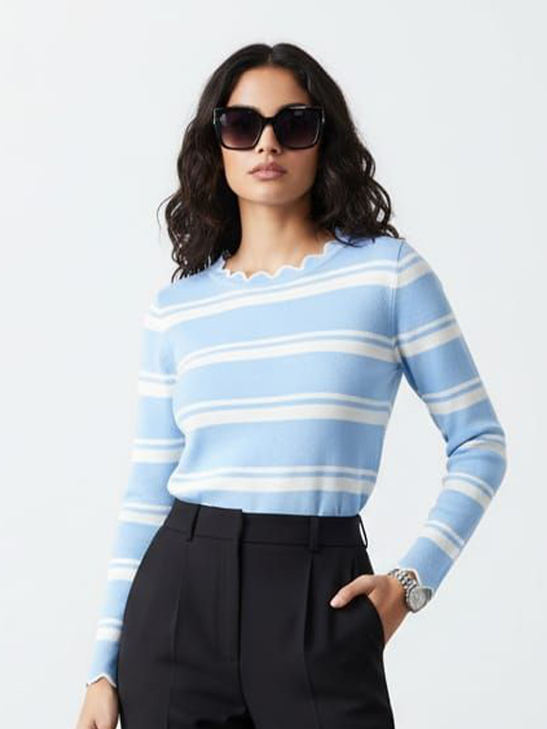HIGH BUY Striped Ruffles Top