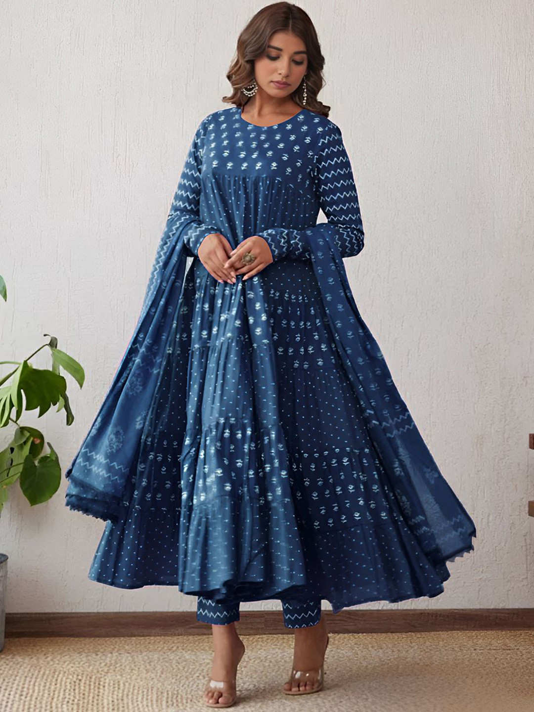 Anni Designer Floral Printed Tiered Anarkali Kurta With Trousers & Dupatta