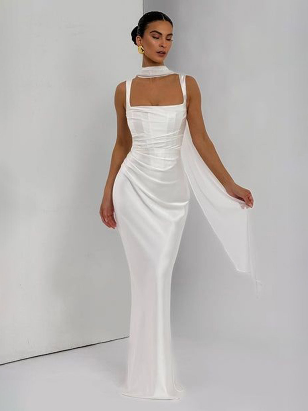 Bee Boe Women Tie-Ups Shoulder Straps Satin Maxi Dress