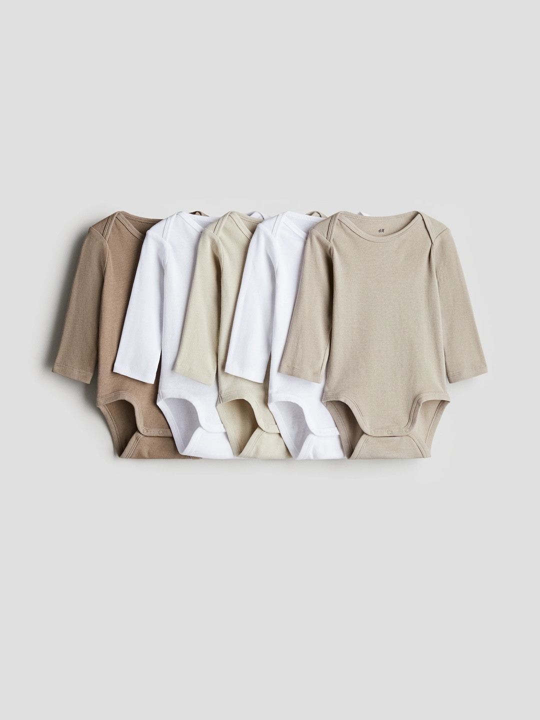 H&M Girls Pack of 5 Beige & White Solid Cotton Bodysuits