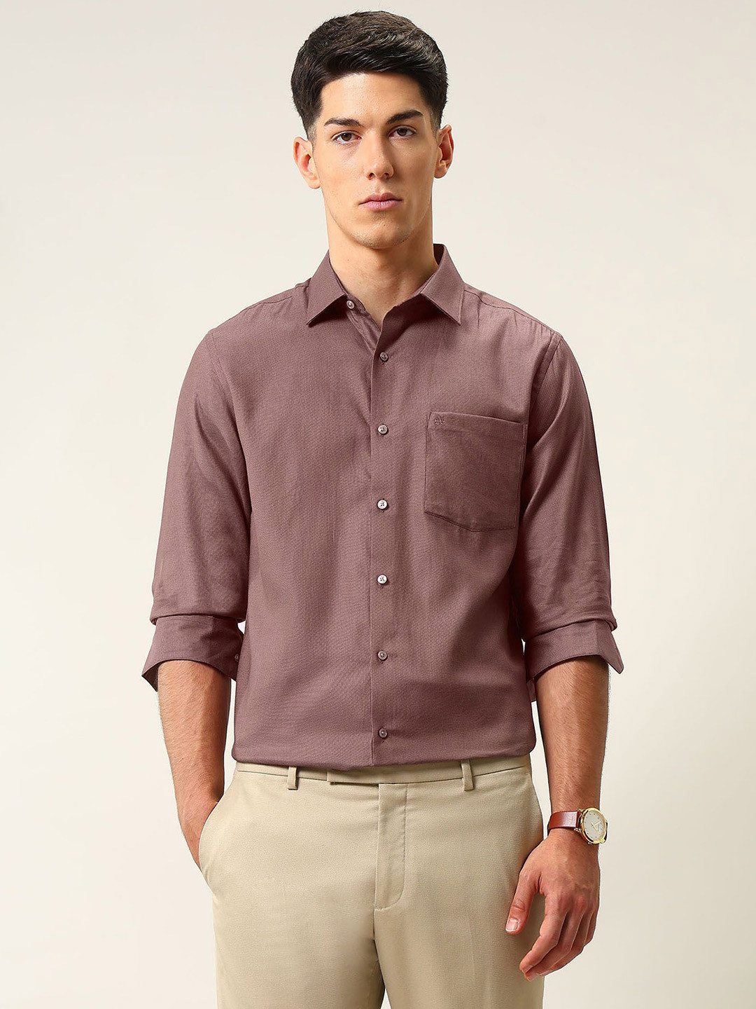 Arrow Ceremony Textured Spread Collar Pure Cotton Shirt