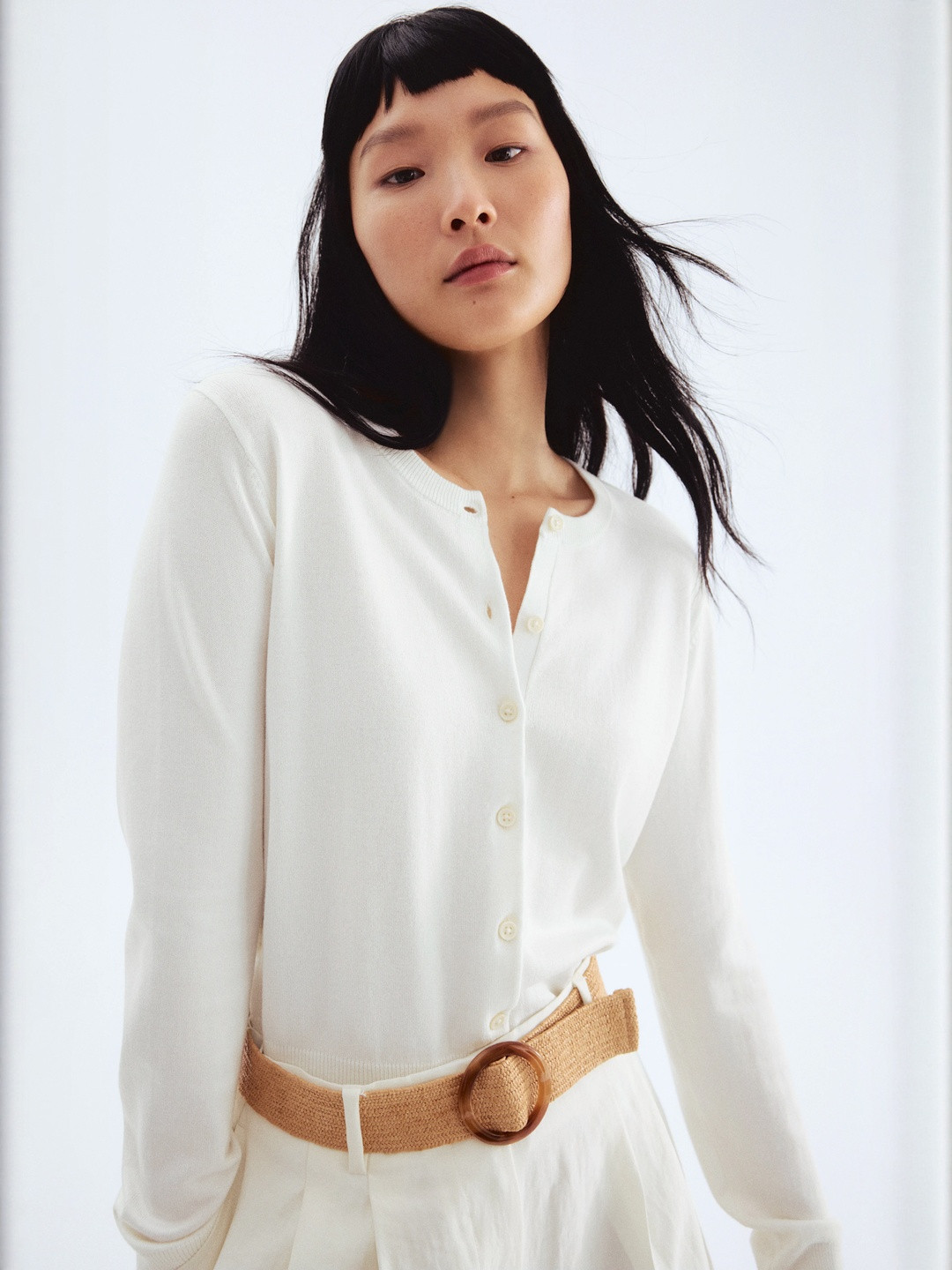 H&M Women White Fine-knit cardigan