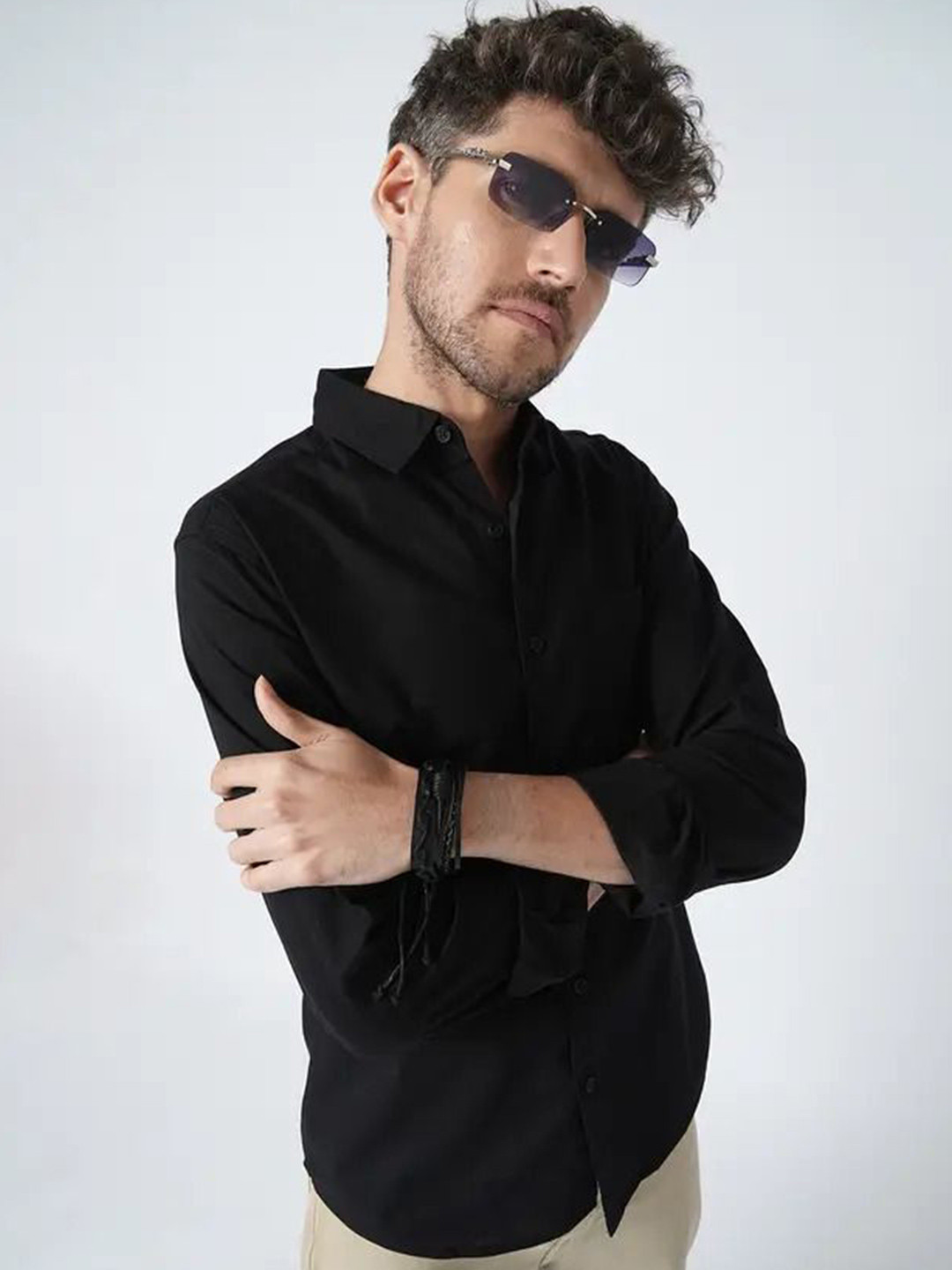 YASA CREATION Men Solid Spread Collar Cotton Casual Shirt