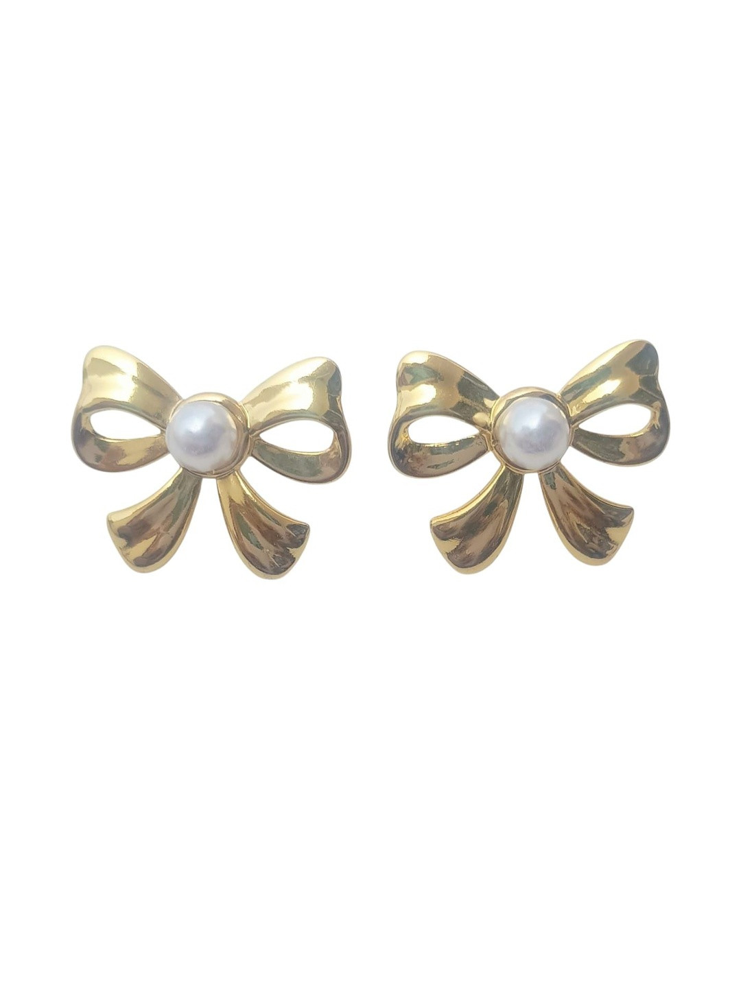 Klean & Care Women Gold-Tone Bow Design Artificial Beads Stud Earrings