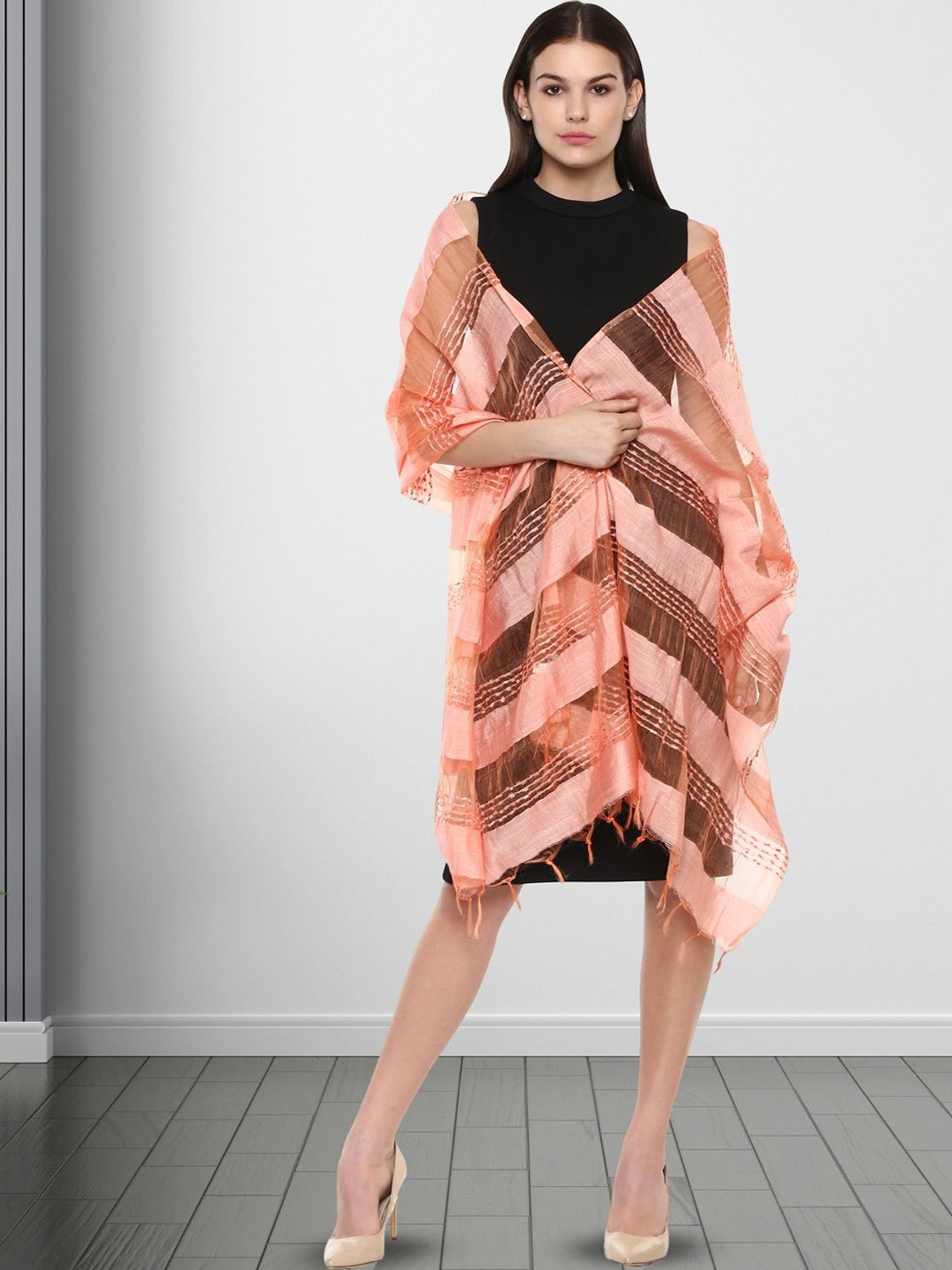 Rhe-Ana Peach-Coloured Art Silk Dupatta with Zari