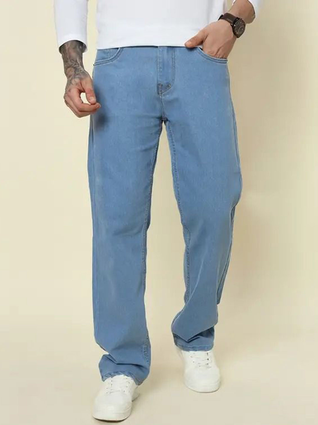 Prozo Men Light Shade Straight Fit Mid-Rise Jeans