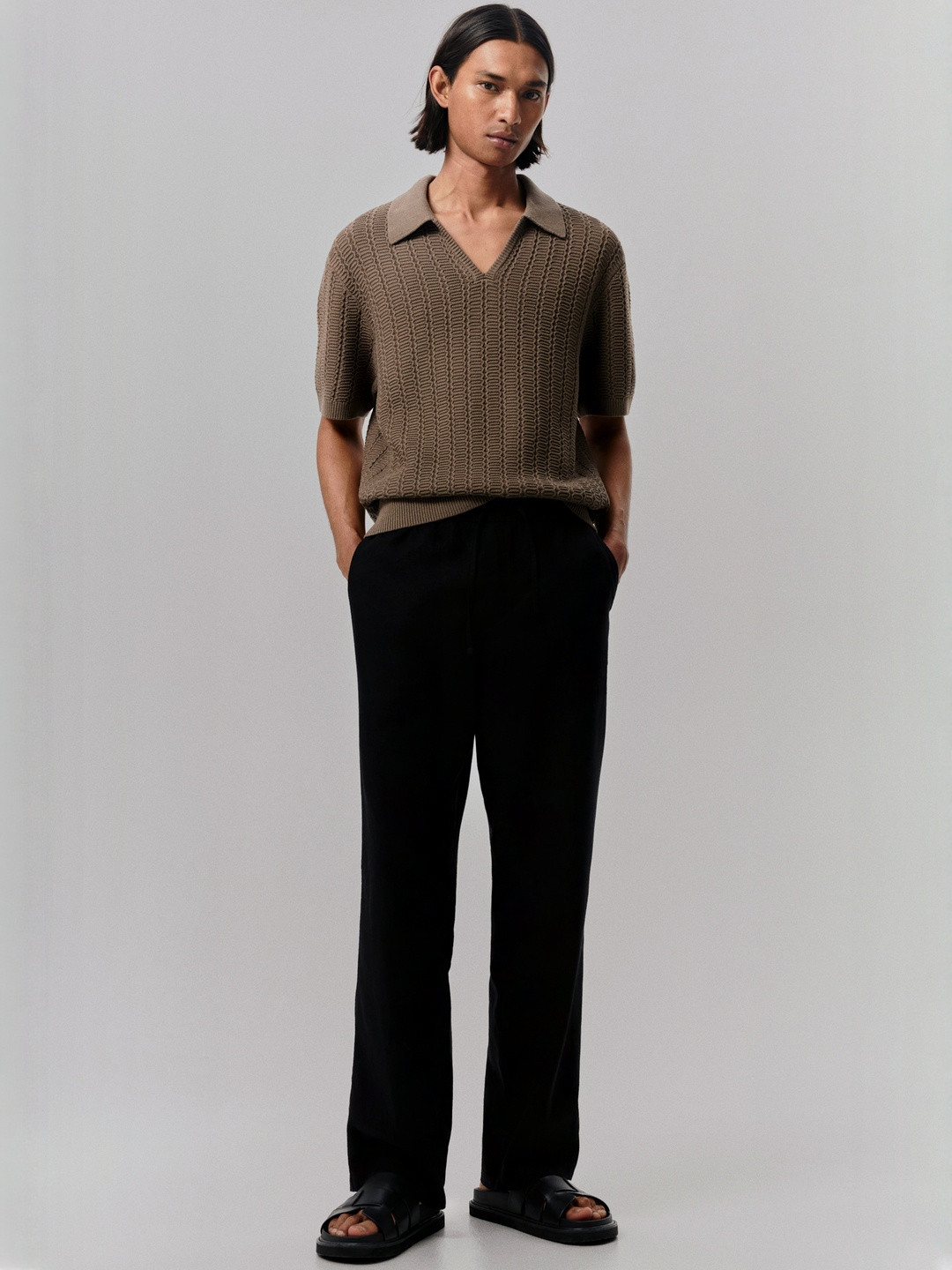 H&M Regular Fit Textured-Knit Polo Shirt