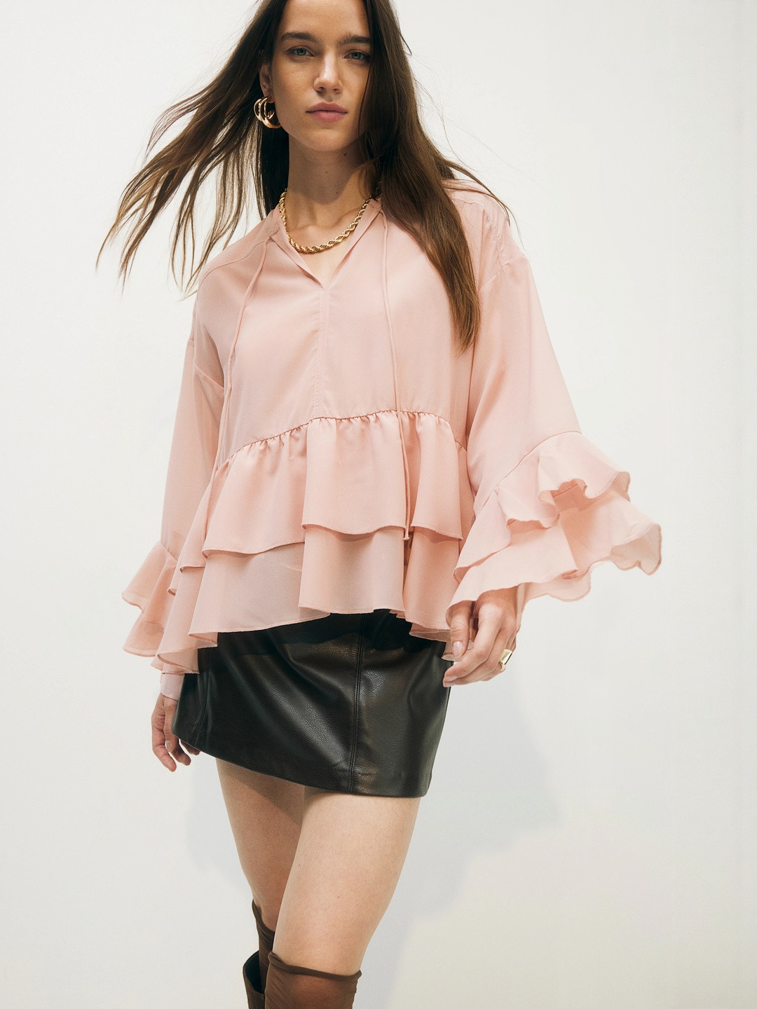 H&M Flounced Chiffon Blouse