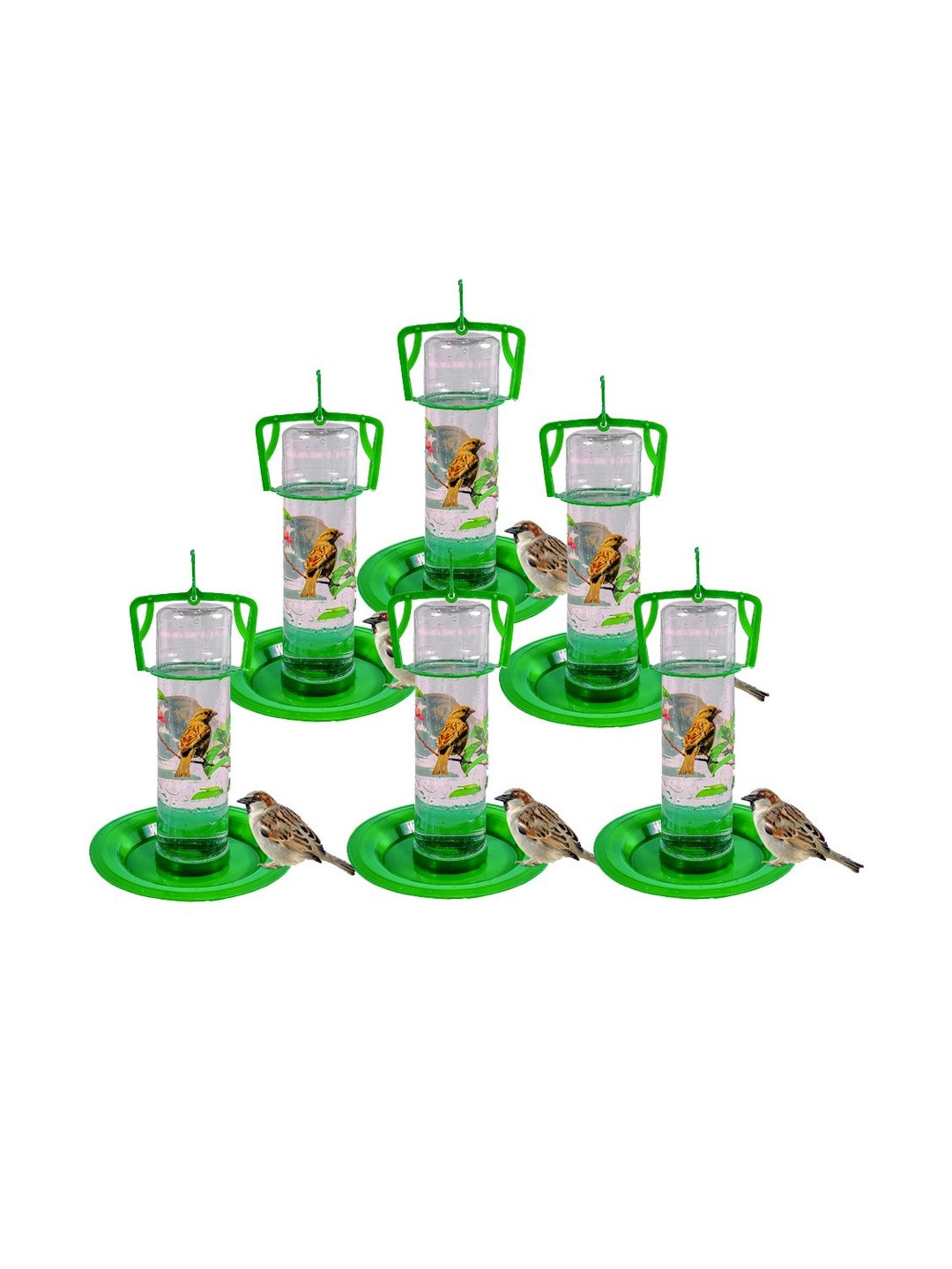 AMIJIVDAYA Set Of 6 Green Birds Water Feeder