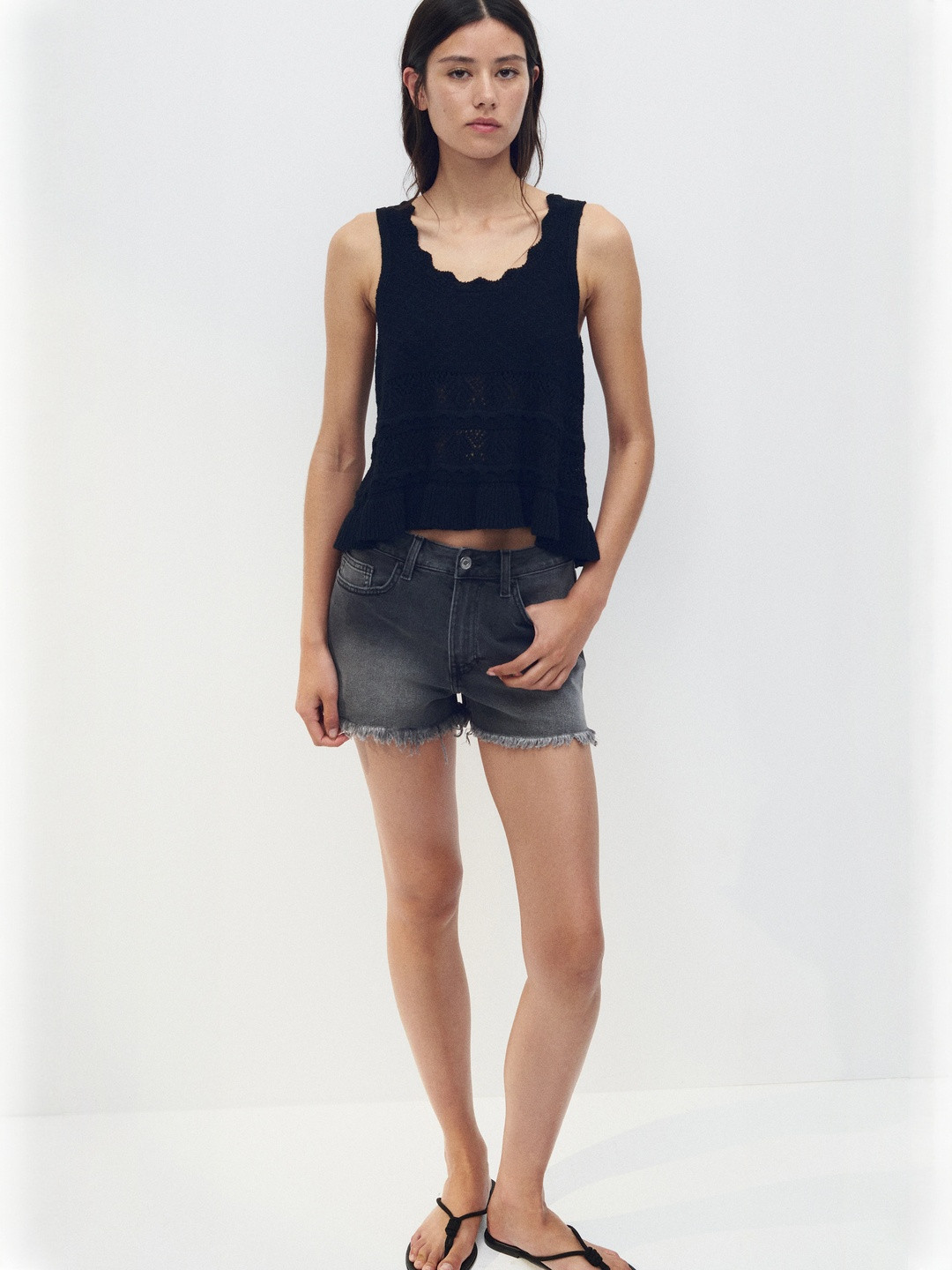 H&M Women Crochet-Look Scoop Neck Fitted Vest Top