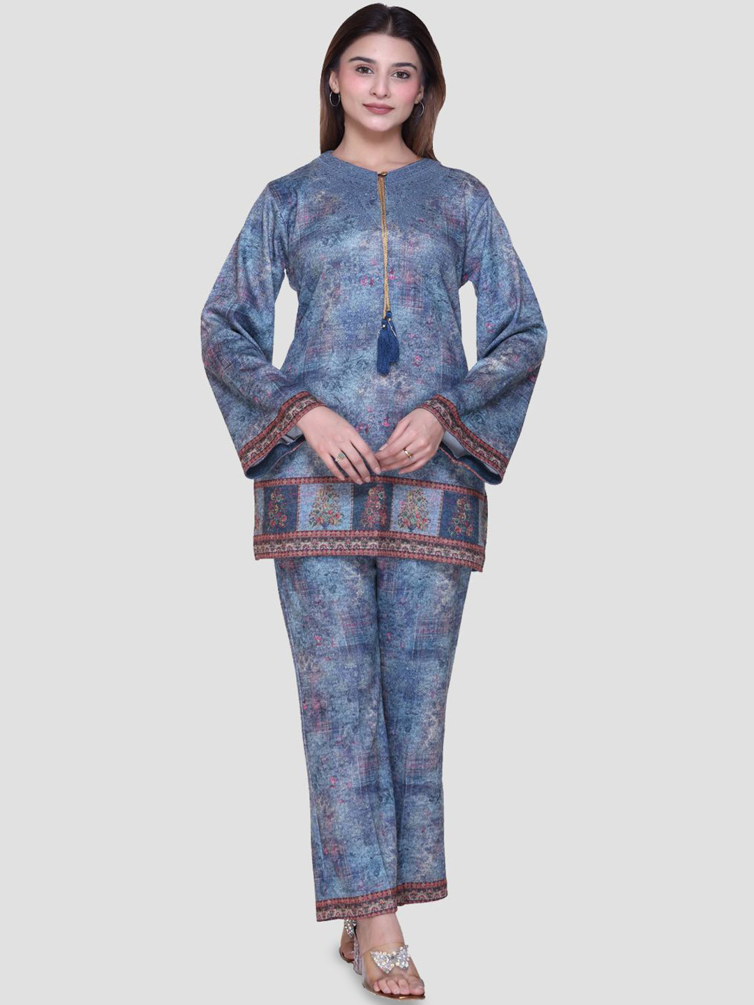 aarbee Floral Printed Tunic & Trousers Winter Co-Ord Set
