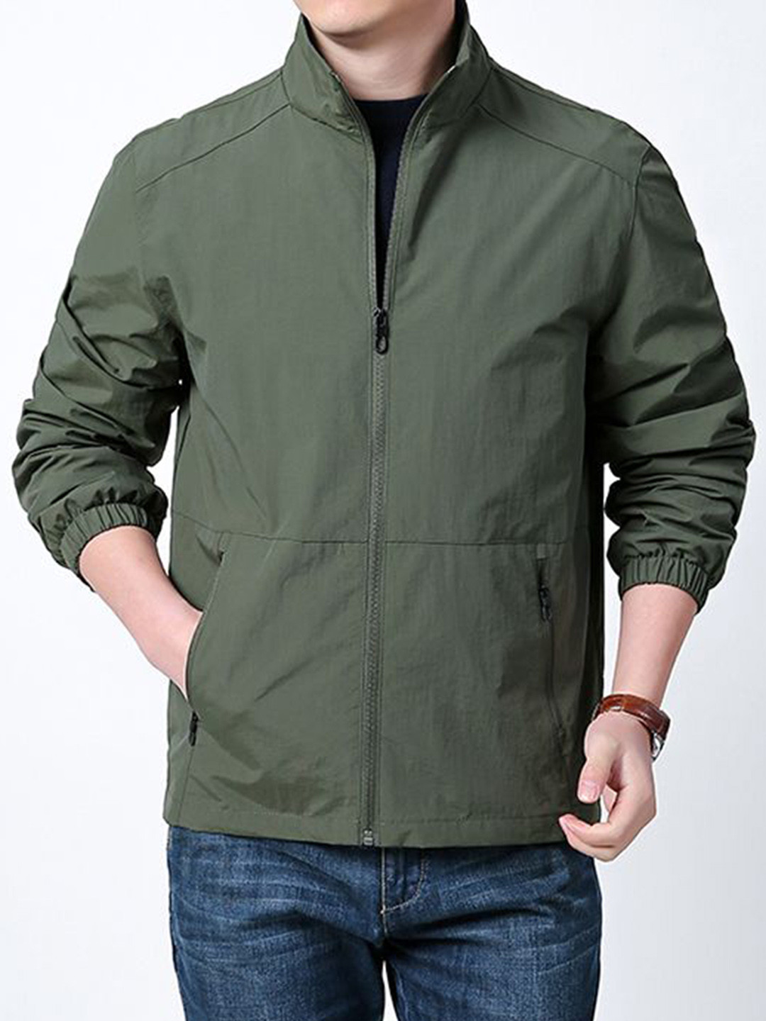StyleCast x Revolte Men Stand Collar Solid Windcheater Tailored Jacket