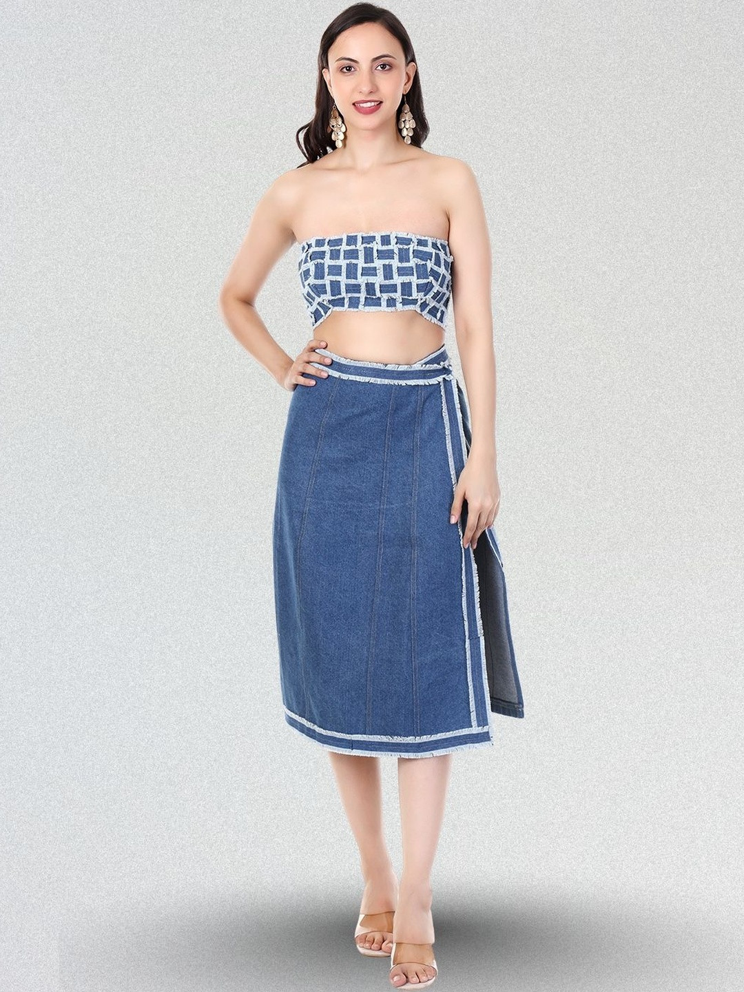 fabbit Checked Denim Tube Crop Top