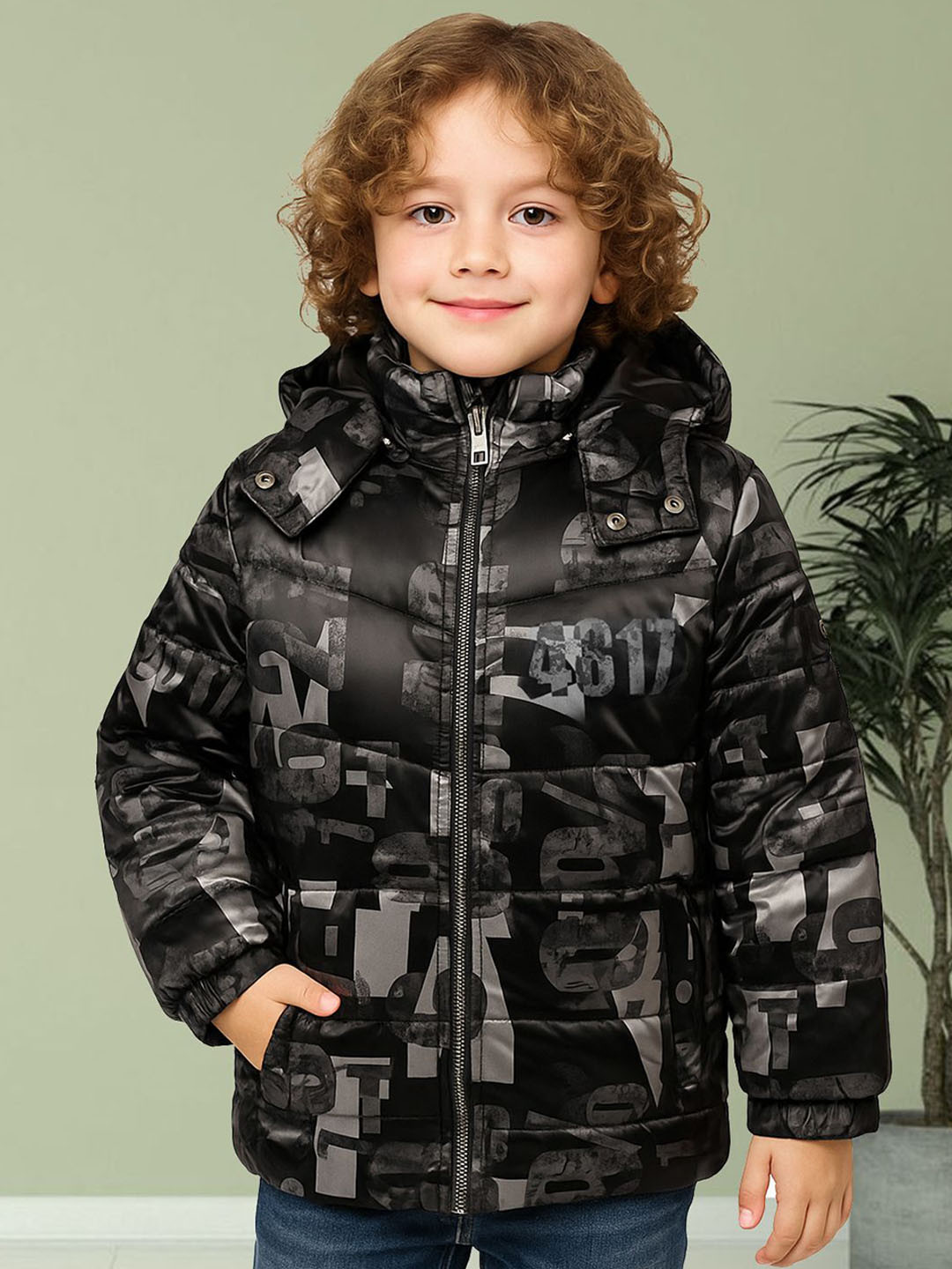 LURE JUNIOR Boys Hooded Abstract Printed Puffer Jacket