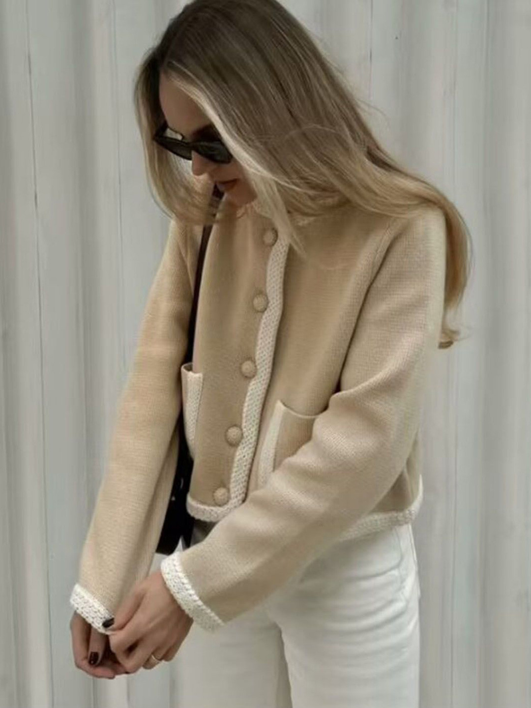 Blooming Tales Women Round Neck Long Sleeve Crop Cardigan