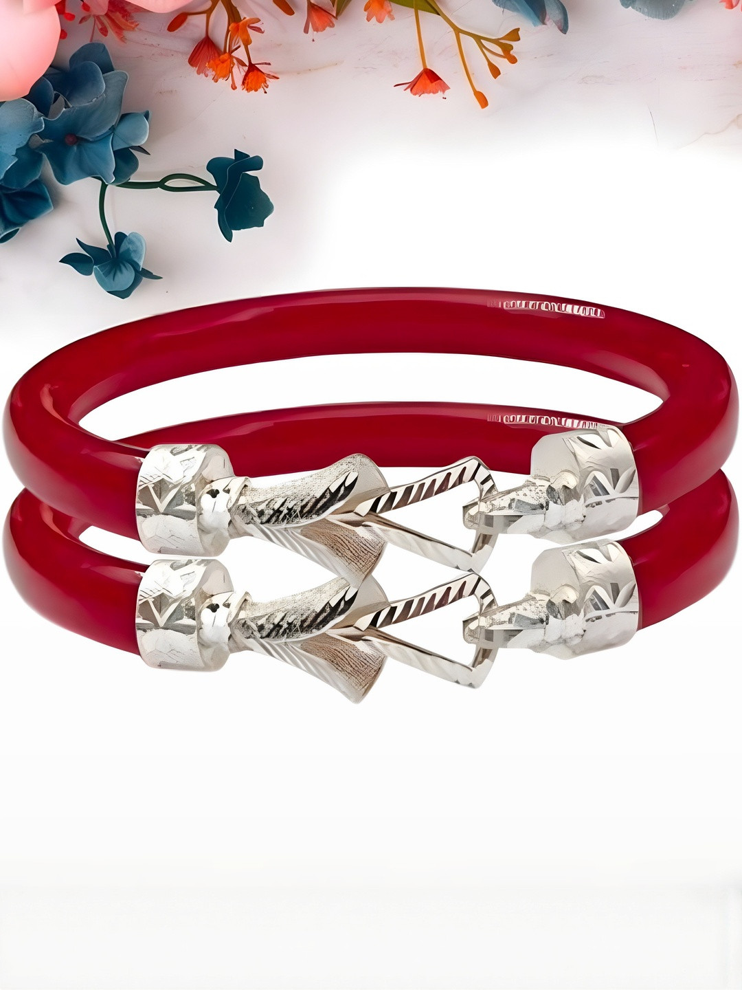 PARASMONI Women Set of 2 Silver Work Pola Bangles