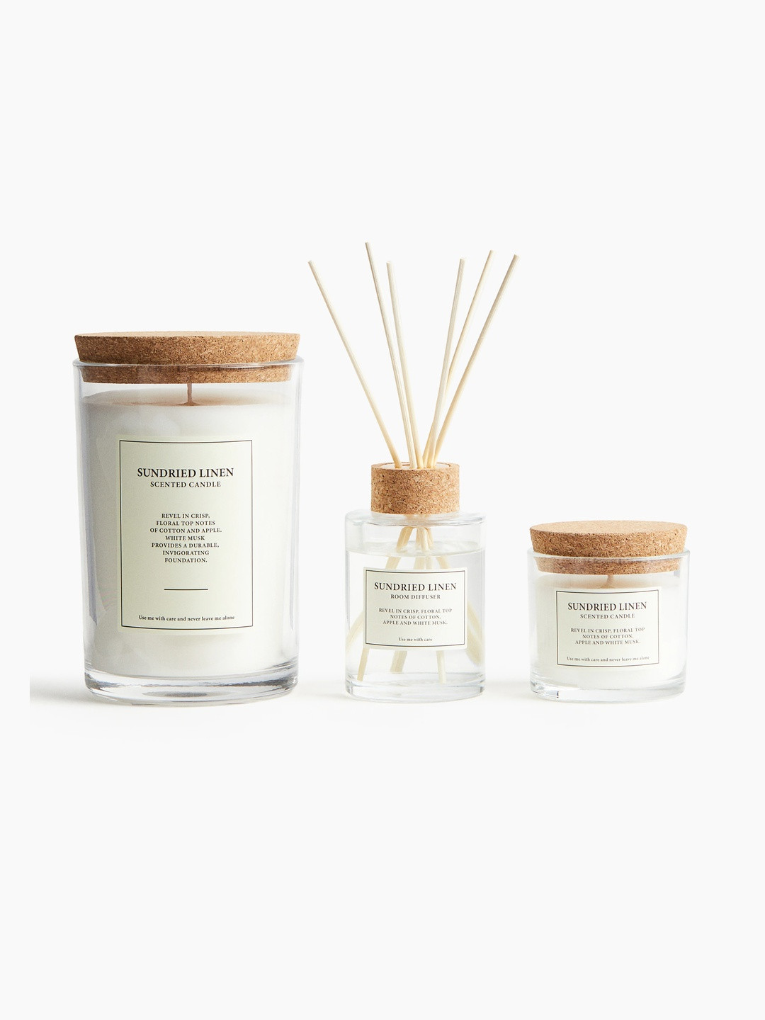 H&M Large Cork-Lid Candle 1 Wick Sundried Linen Solid Geometric Regular Jar Candles