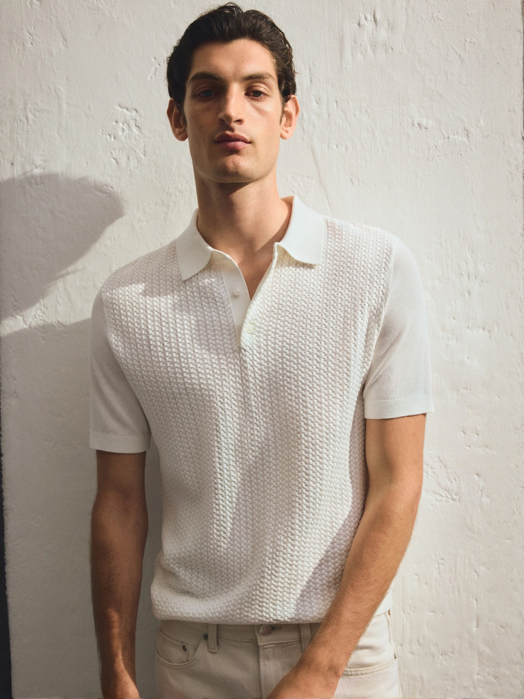 H&M Slim Fit Cable-Knit Polo Shirt