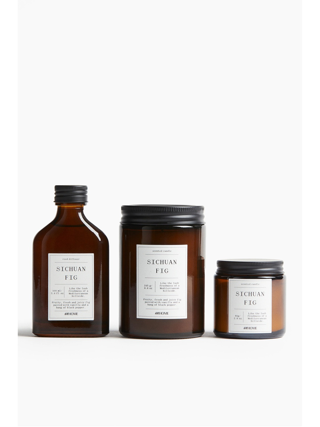 H&M Small Candle in Glass Holder 1 Wick Sichuan Fig Solid Geometric Regular Jar Candles