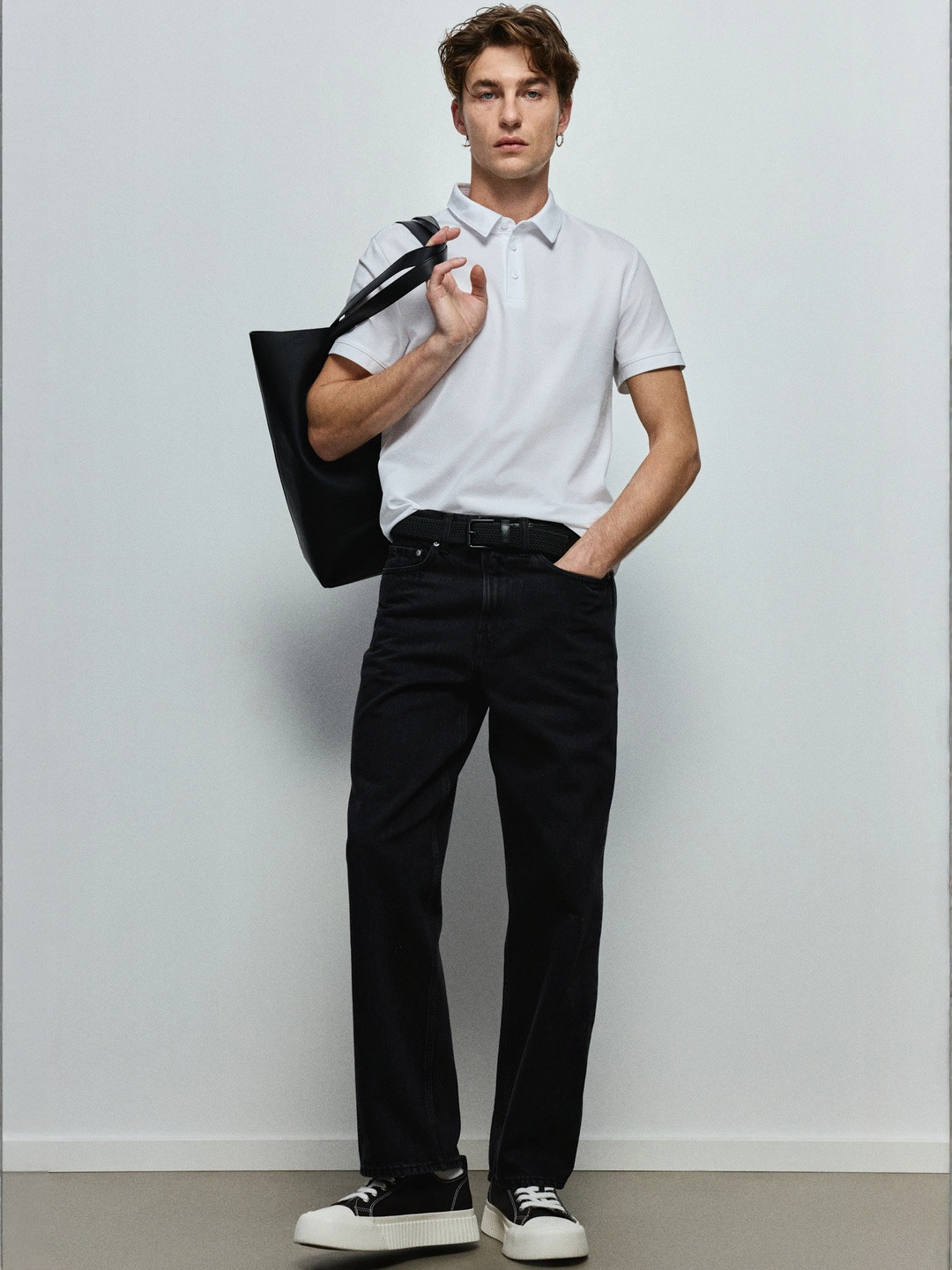 H&M Men White Slim Fit COOLMAX Polo Shirt