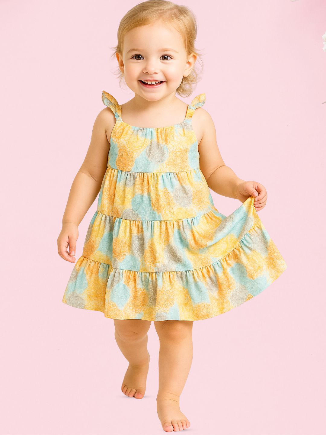TotzTouch Baby Girls Gathered Floral Print Frock