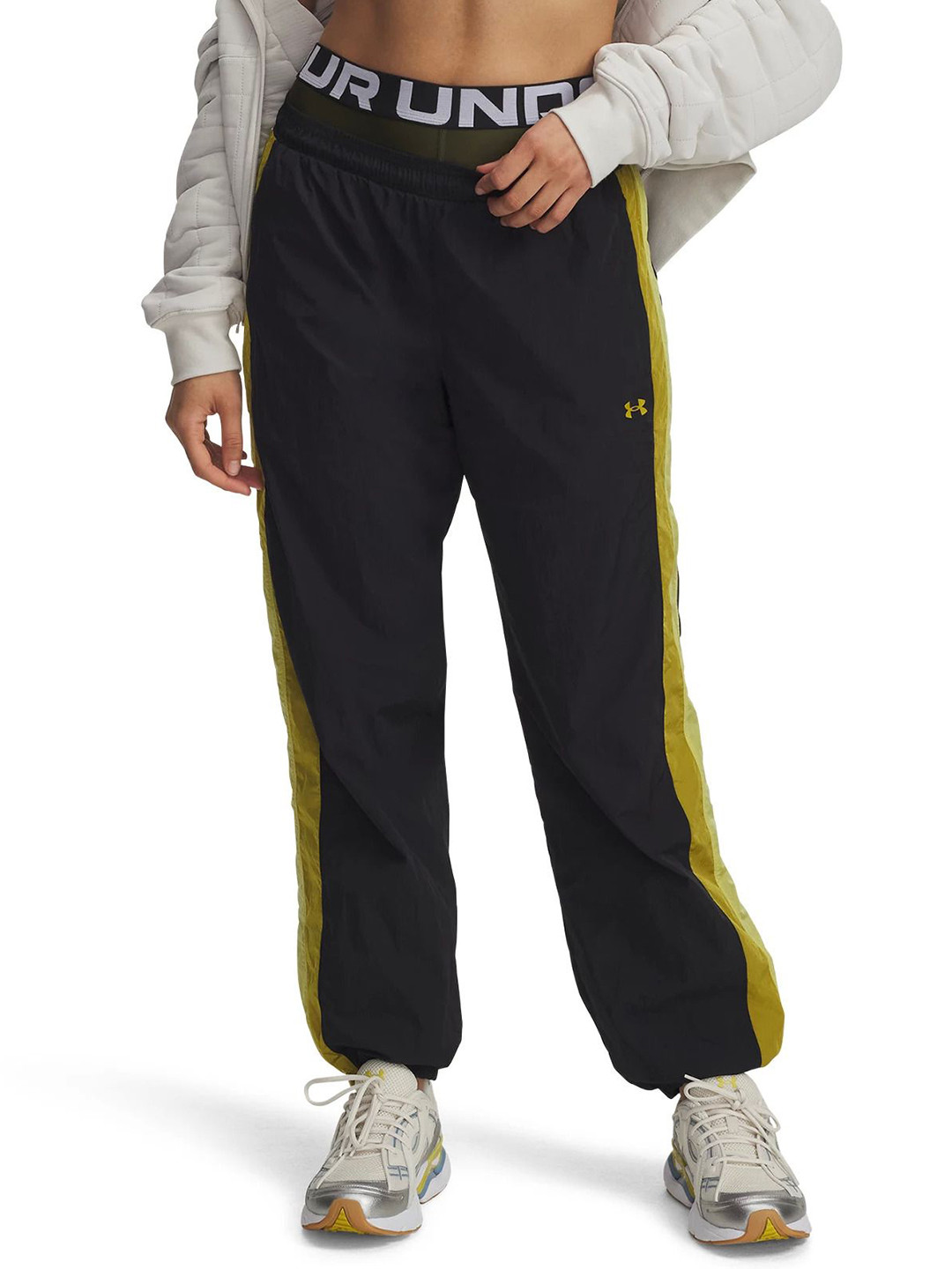 UNDER ARMOUR Women Relaxed Fit Side Striped Mid-Rise Crinkle Joggers