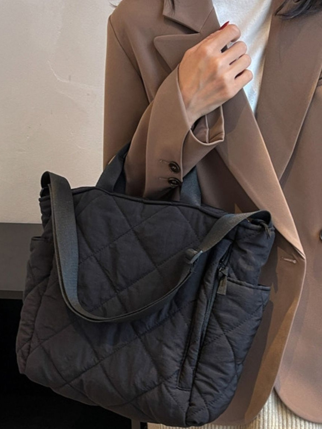 CORSICA Black Textured Polyester Casual Tote Bag