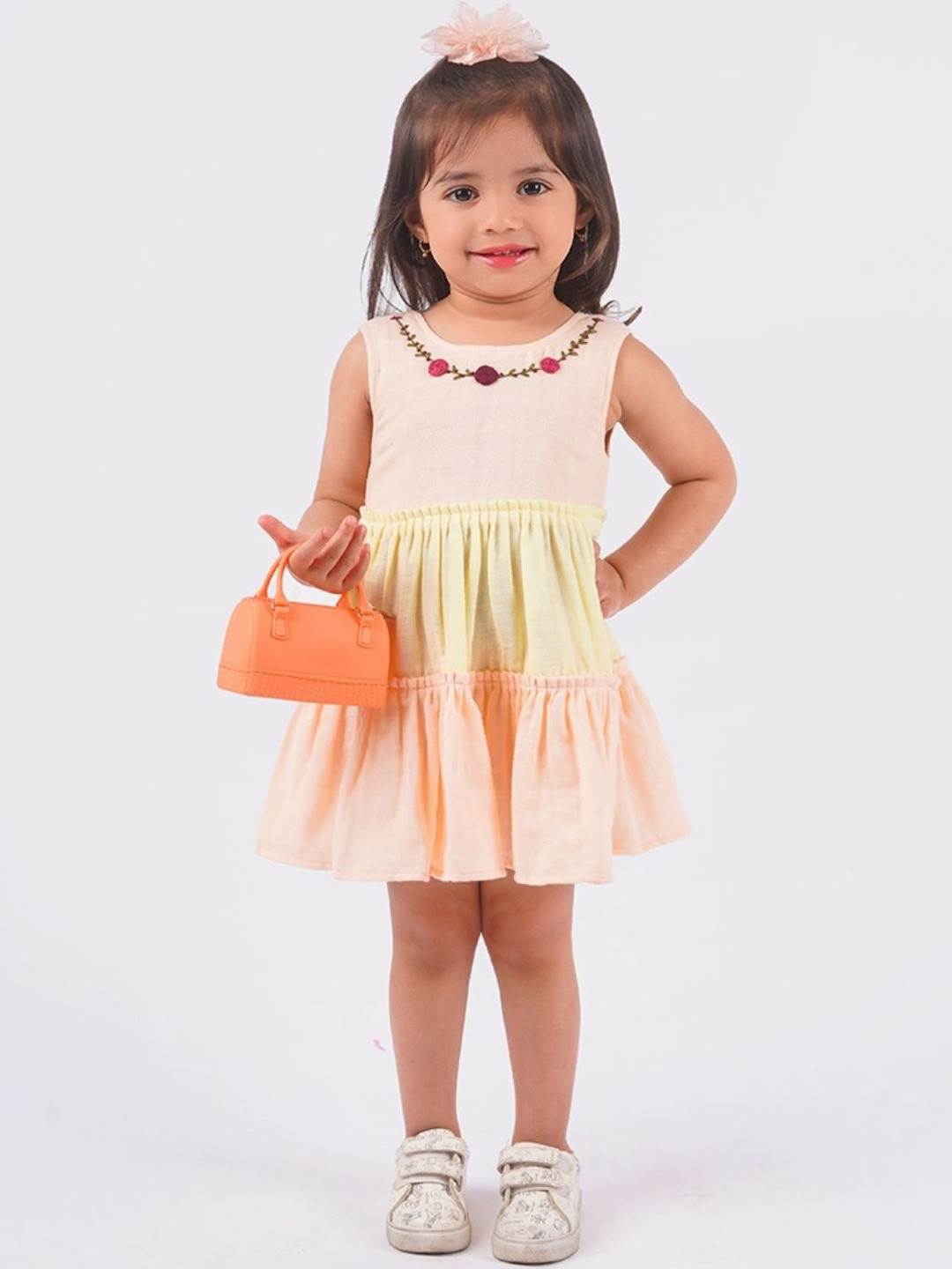 LOYZO-LOYAL TO JOY Girls Muslin Cotton Layered Double Colour Fit & Flare Dress