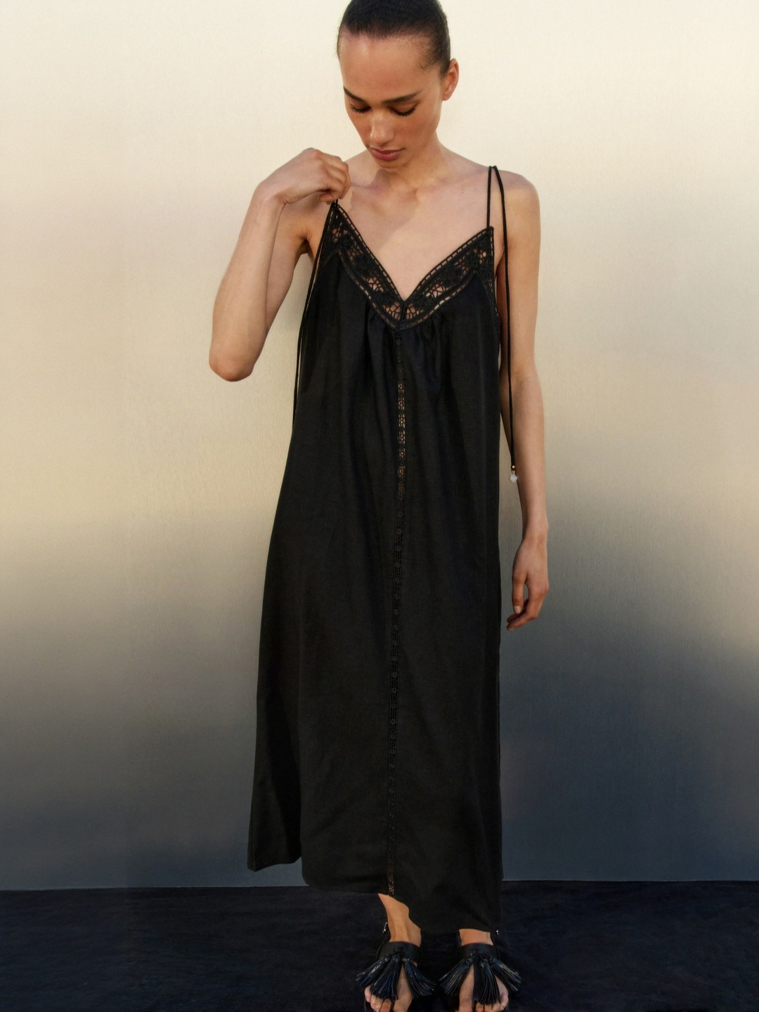 H&M Broderie Anglaise Tie-Strap Dress