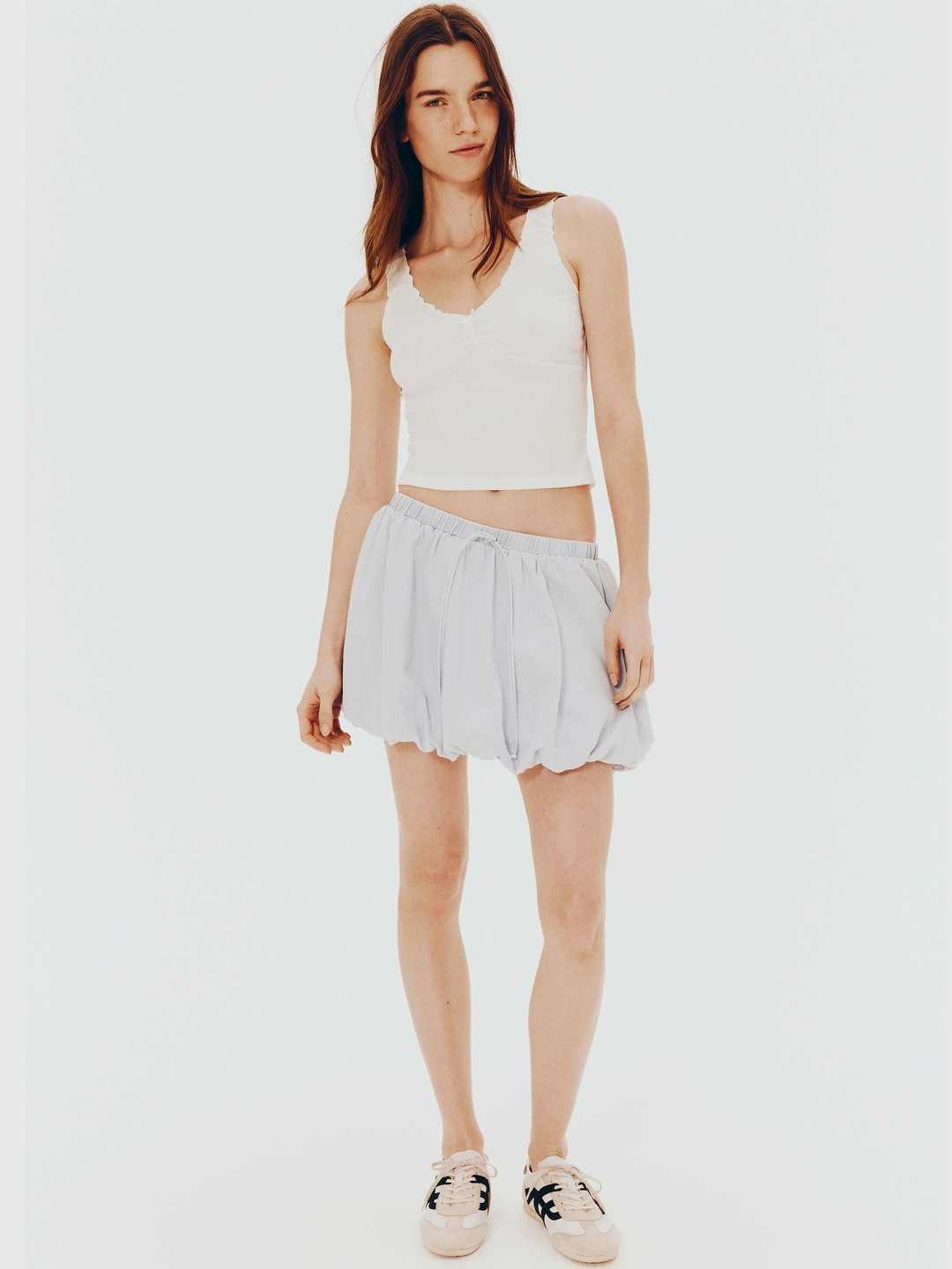 H&M Women Solid V-Neck Crinkled Jersey Vest Top