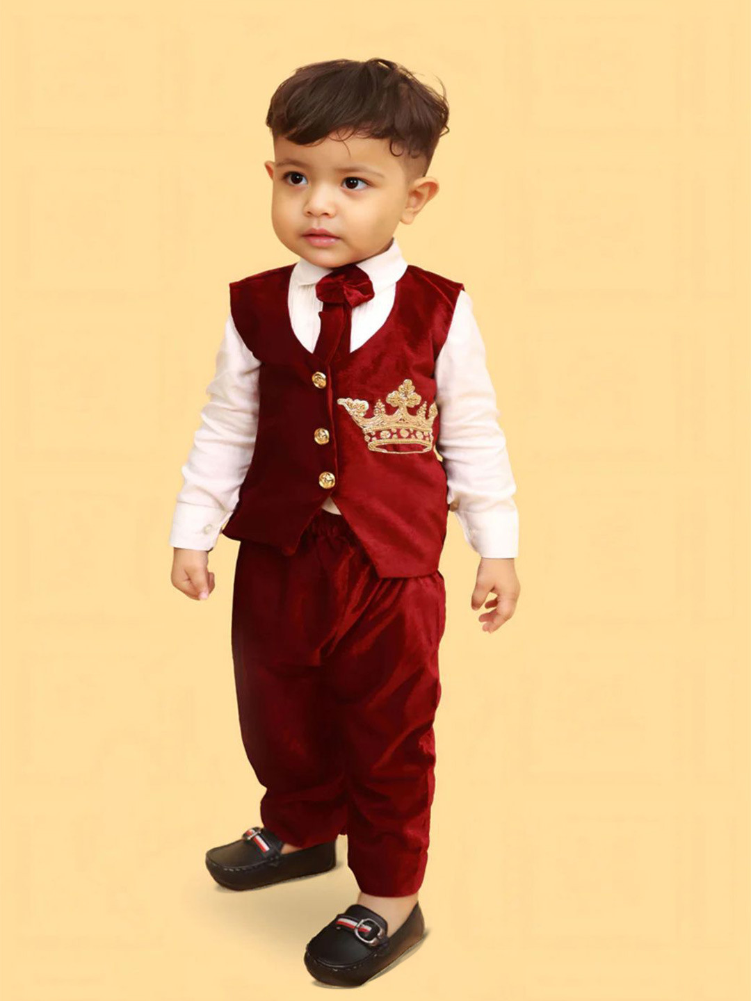 DISHA CREATIONZ Crown Luxe Boy Jacket With Shirt & Trousers Party Suit