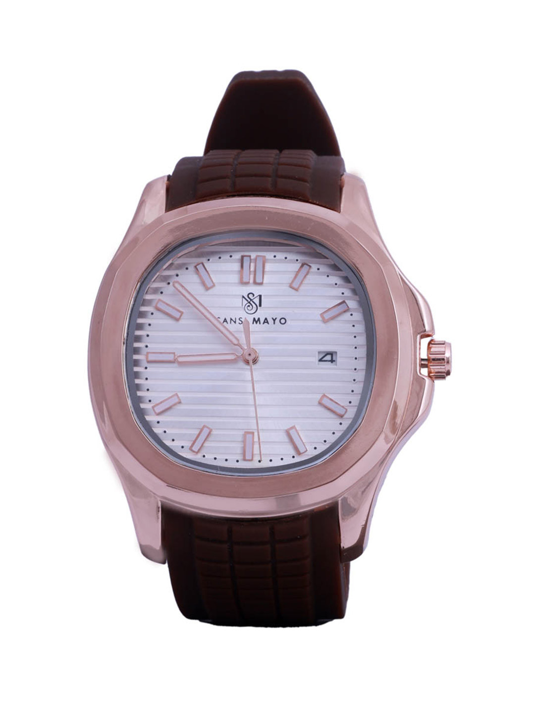 SANSIMAYO BETA Men Textured Straps Analogue Watch SM-M-61-BR-RG-W