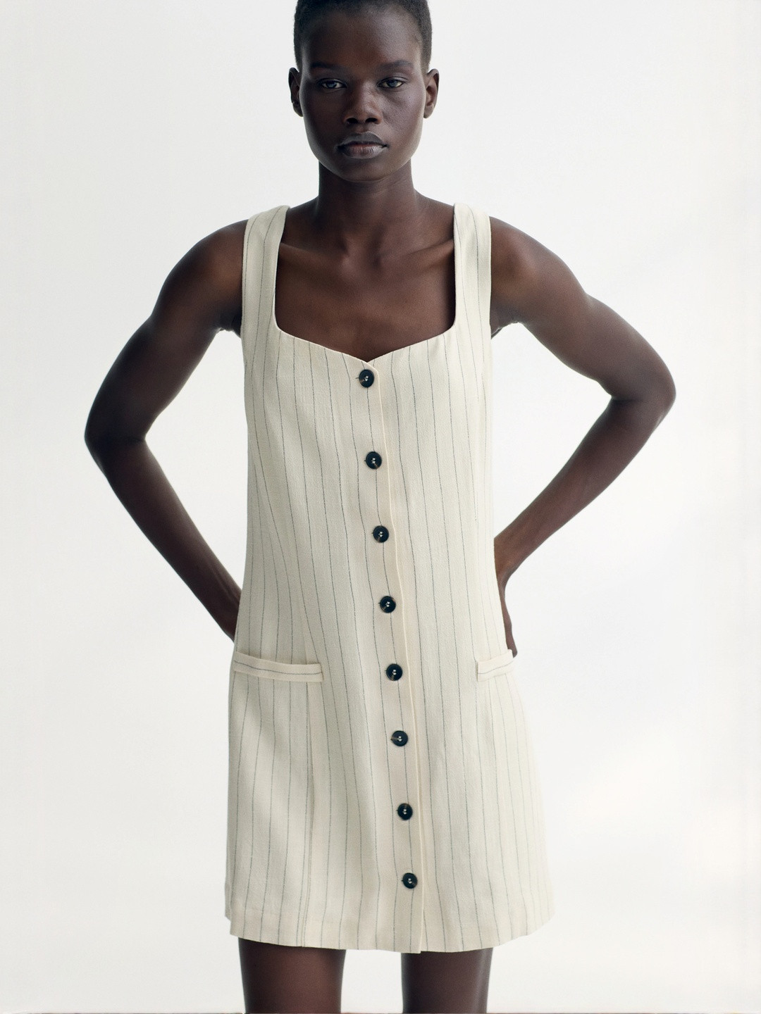 H&M Women Sleeveless Linen-Blend Dress