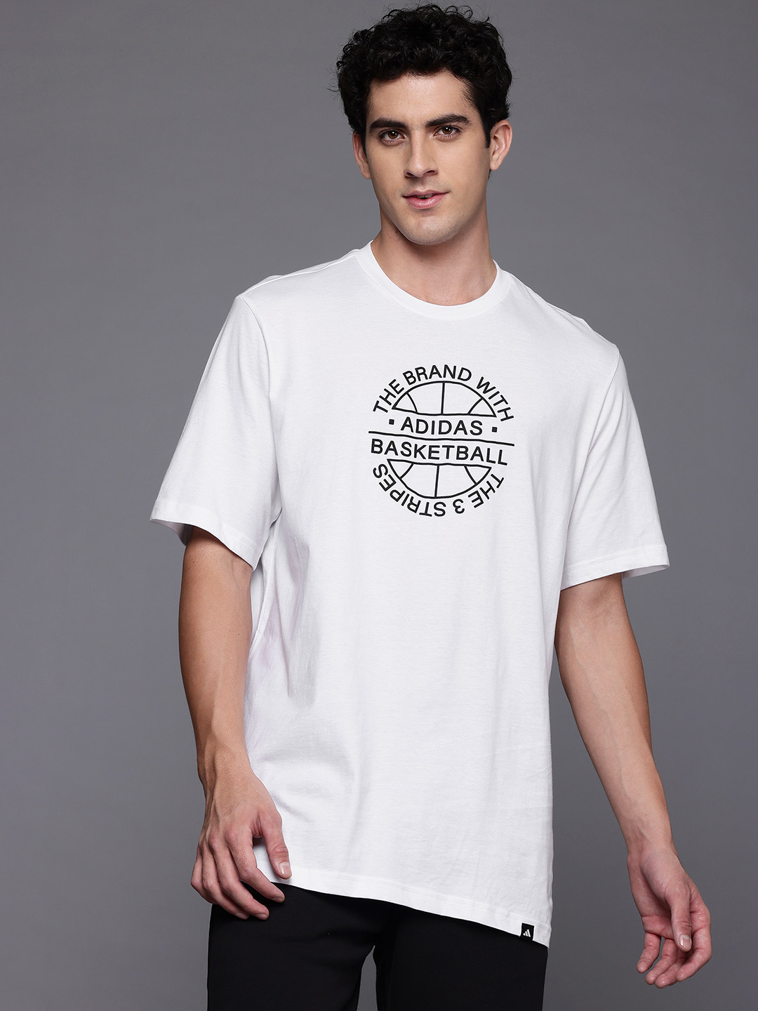 ADIDAS Typography Basketball Emblem Print Pure Cotton Verbiage Basketball T-shirt