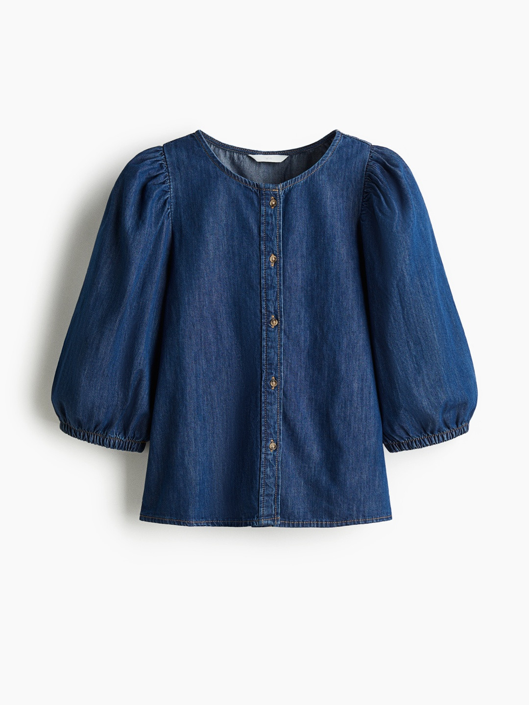 H&M Balloon-Sleeved Denim Pure Cotton Blouse Top
