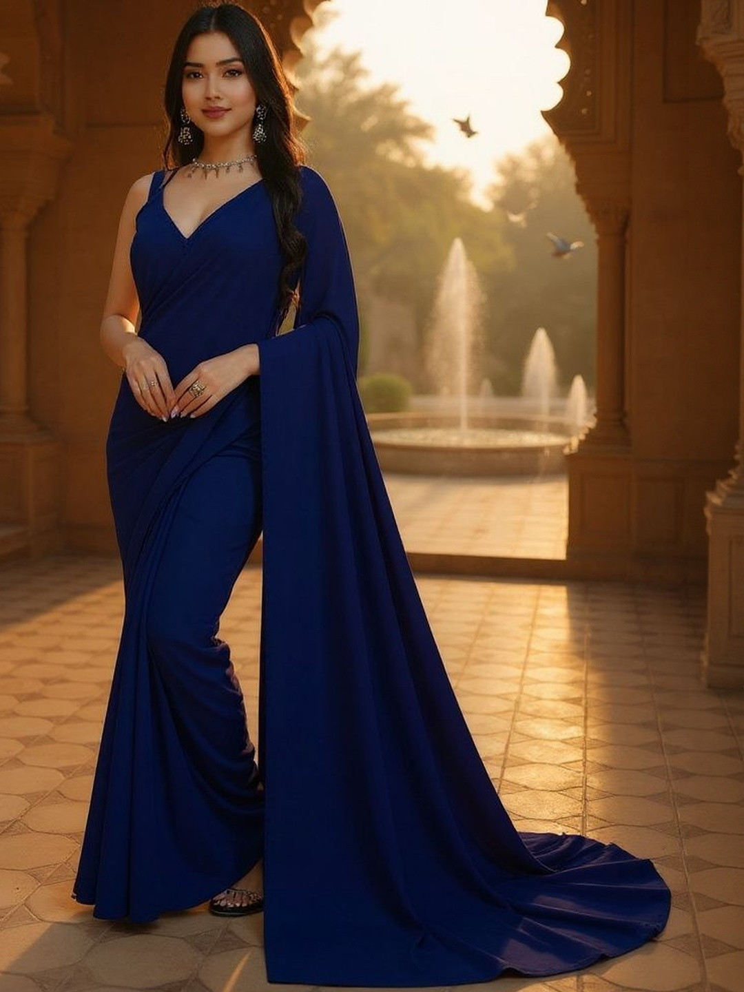 Moda Rapido Plain Poly Georgette Designer Saree